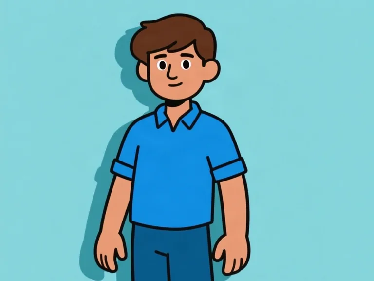 A man with brown hair in a blue polo shirt and dark blue trousers.
