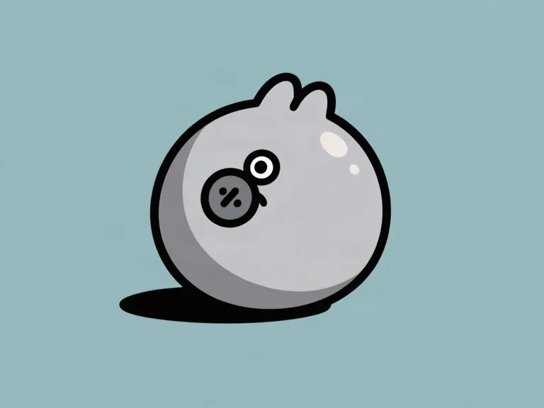 A round grey creature with two small bumps on top, one ringed eye and a round snout patch.