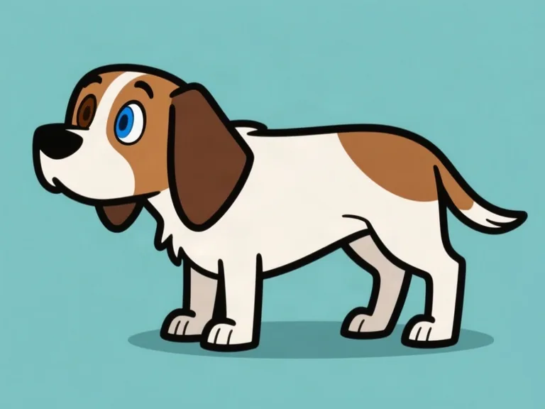 A brown and white dog with long brown ears and blue eyes.