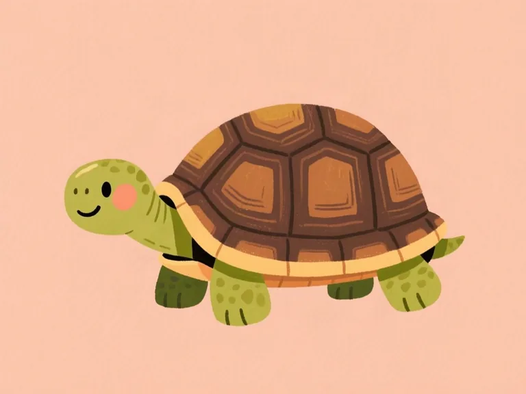 A green tortoise with a brown shell, smiling.